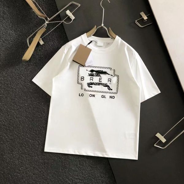 

high-end tide brand correct high version 2023 spring and summer new black and white two-color war horse offset round collar short t sleeve, White;black