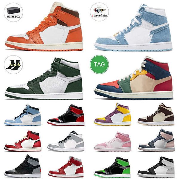 

men women classic og 1 basketball shoes jumpman 1s sneakers with box chenille stealth nrg igloo starfish bred patent demin unc multi-color, Black