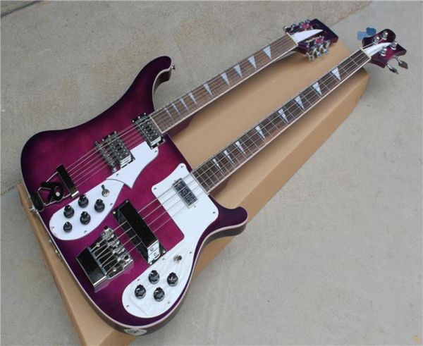 

double neck 124 strings purple body electric guitar and bass with chrome hardwarewhite pickguardbody bindingcan be customized4796294