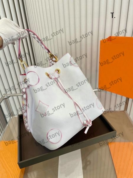 

womens luxurys designer bag neonoe mm bucket bag beige rose pink blue watercolor drawstring bags neo noe monograms flowers summer by the poo