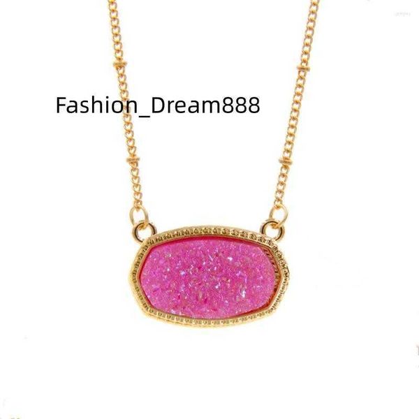 

pendant necklaces resin oval druzy necklace gold color chain drusy hexagon style luxury designer brand fashion jewelry for women, Silver