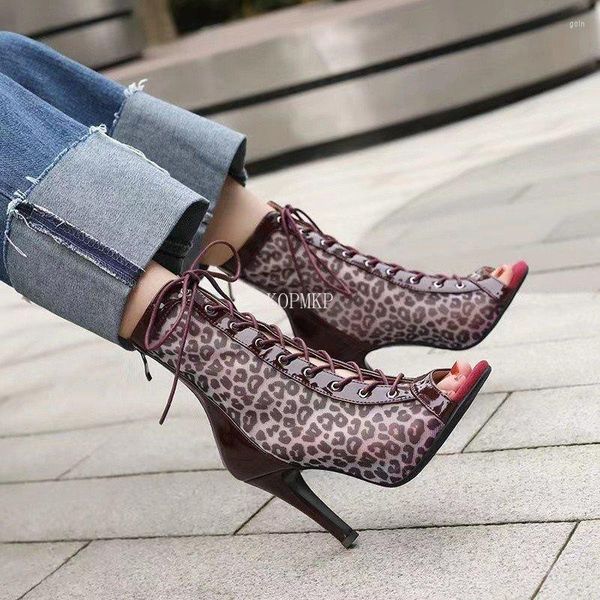 

sandals high heels hollow mesh lace up summer fashion trend comfort peep toe boots stilettos jazz dance female shoes, Black