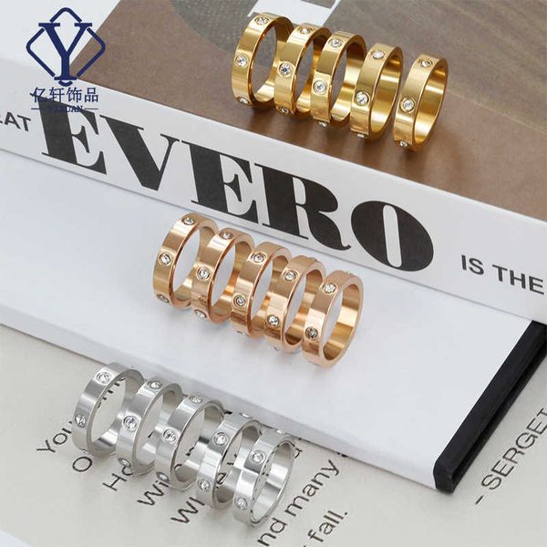 

high-quality classic carti six diamond ring stainless steel elegant and style set with diamonds non fading couple, Silver