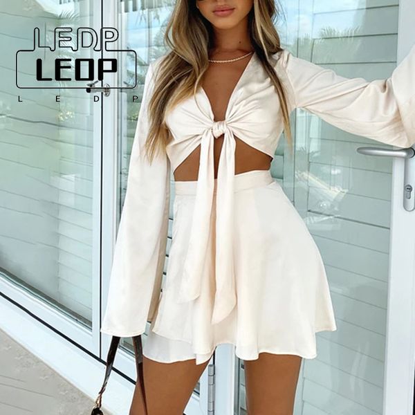 

two piece dress ledp spring and autumn lantern longsleeved short cardigan skirt twopiece elegant suit laceup mini 230627, White