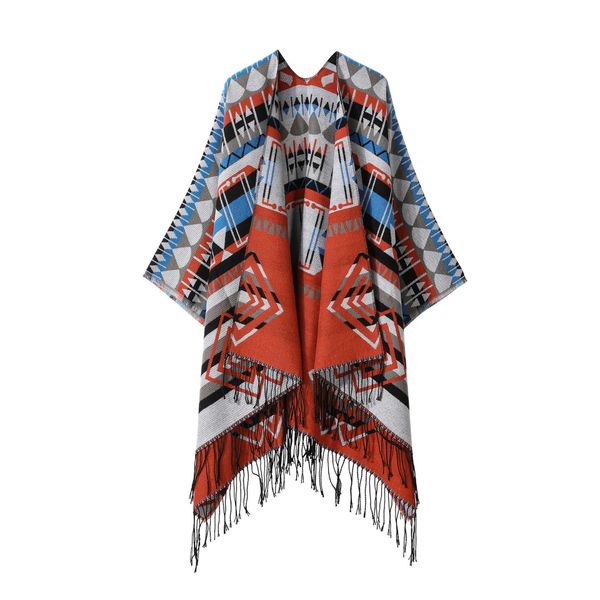 

new 2023 warm shawl nepal ethnic style split scarf imitation cashmere tassel cape autumn and winter womenykjs, Red;brown