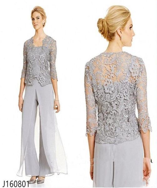 

classy lace mother of the bride pant suits with jacket chiffon three pieces wedding guest dress plus size mothers groom dresses1235526, Black;red