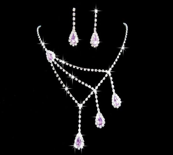 

2020 crystal blue purple flowers water drop necklace earrings jewelry sets girl and lady prom cocktail graduation bridal wedding a2772203, White