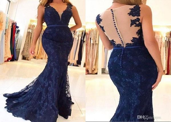 

new elegant 2018 dark navy lace mermaid prom dresses sleeveless beaded appliques vestido de festa long evening pageant party gowns8472041, Black