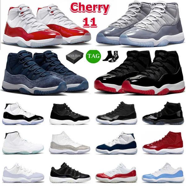 

with box 11 basketball shoes men women 11s cherry midnight navy velvet cool grey 25th anniversary 72-10 low bred mens trainers sport, Black;pink