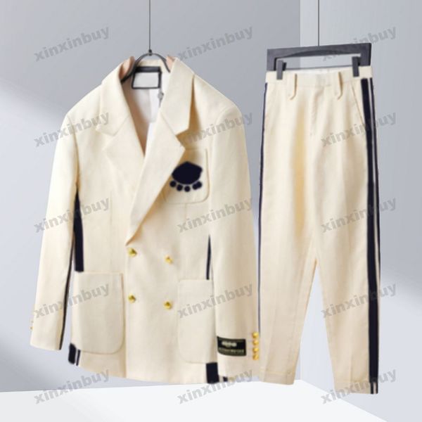 

xinxinbuy men designer coat jacket paris letter jacquard pattern fabric long sleeve women beige khaki blue s-2xl, Black;brown