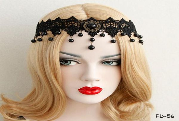 

bohemian ladies lace rhinestone dangle hair garland band headband fancy dress party girls head headdress lei headwear5120747, Black;brown