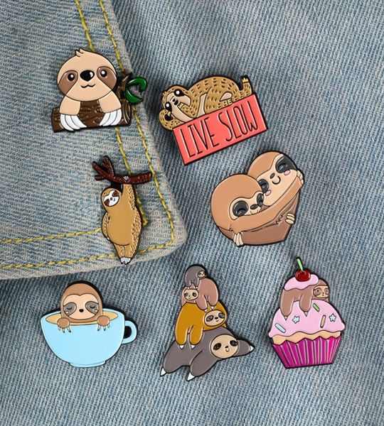 

animal sloth cute small funny enamel brooches pins demin shirt decor brooch pin metal kawaii badge fashion jewelry4521641, Blue