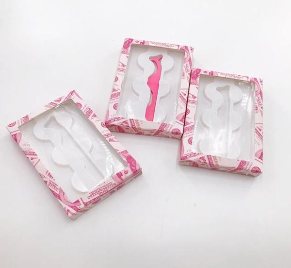 

3 pairs lashes box pink us dollars package with tweezers whole dramatic empty eyelashes packing 20pcslot private label7188331