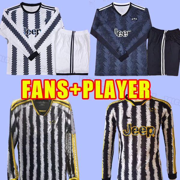 

long sleeve 23 24 juventus pogba soccer jerseys di maria bonucci bremer danilo 2023 2024 chiesa vlahovic mckennie juve pellegrini fans playe, Black;yellow