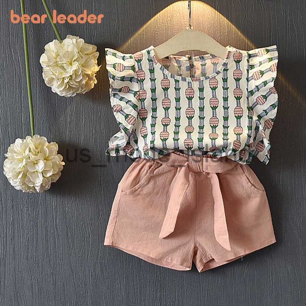 

t-shirts bear leader girls clothing sets for children 3-7 years o-neck print t-shirt with casual short pant 2pcs princess clothes kid x0628, Blue