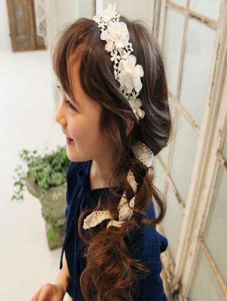

lace flowers garlands appliques adjustable flower girl head piece korean pearls hair accessories for wedding 5668538, White;red