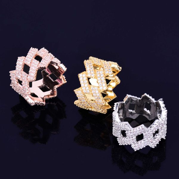 

cluster rings bubble letter miami cuban link for men gold color iced out full zircon hip hop rock jewelry trend 230620, Golden;silver