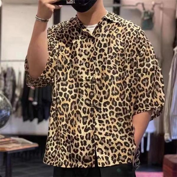 

men's dress shirts kapital men and women shortsleeved shirt 23ss summer vintage leopard print japanese style fashion turndown collar ca, White;black