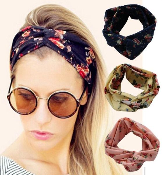 

38 colors rose headband with knot flower printed bohemia hair band accessory lady girl fashion for women elastic ins hair cross ti3181087, Slivery;white