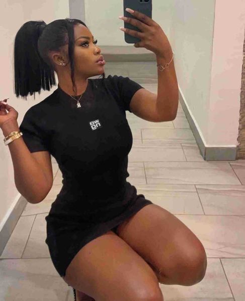 

designer 2023 women's aw dress printed letter casual arm round wang neck short sleeve dress slimming trend all kinds of fashion, Black;gray