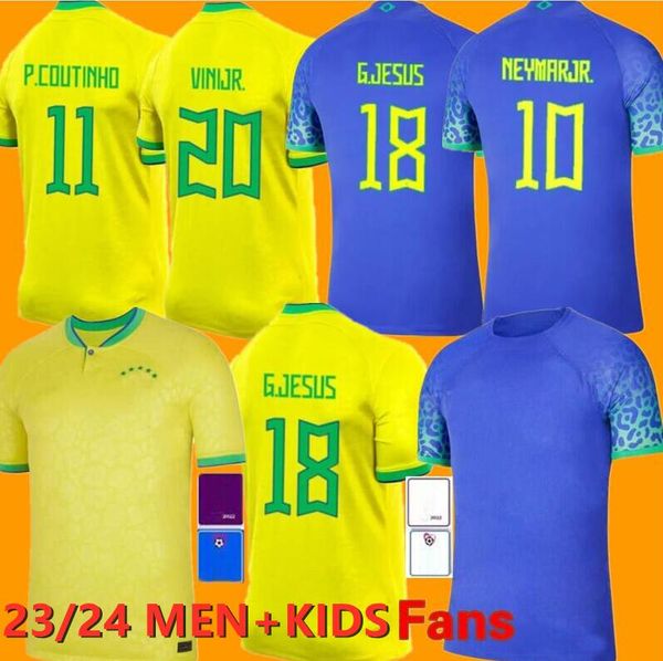

2022 brazils vini jr. soccer jersey brasil casemiro 22 23 national team g.jesus p.coutinho home away men kids kit .paqueta t.silva pele mar, Black;yellow