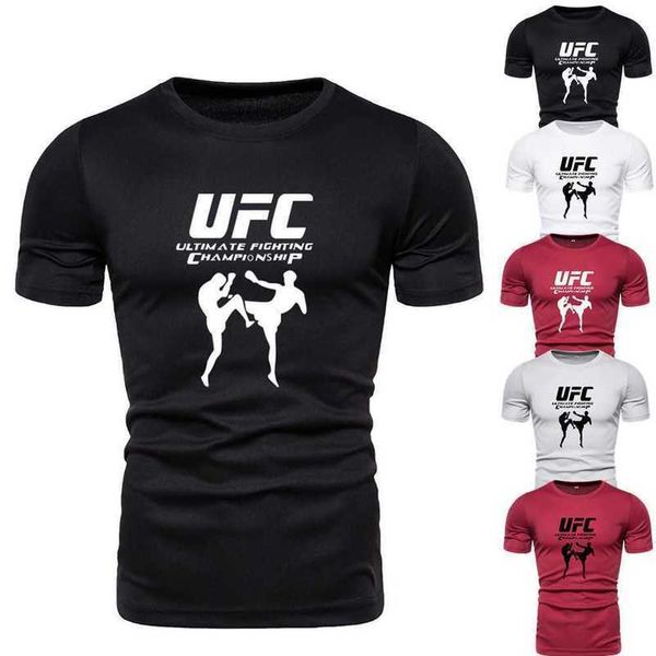 

2023ufc fighting t-shirt summer new men's short sleeve round neck t-shirt style men's t-shirt, White;black