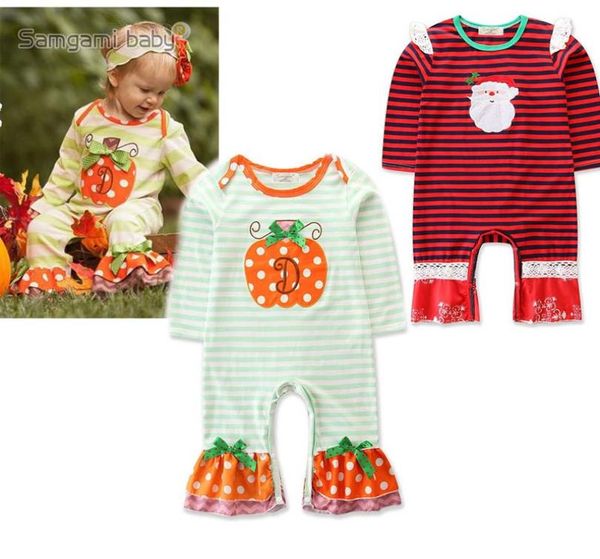 

new halloween pumpkin baby rompers stripe newborn clothes girls cute long sleeve infant one piece clothing a19339155151, Blue