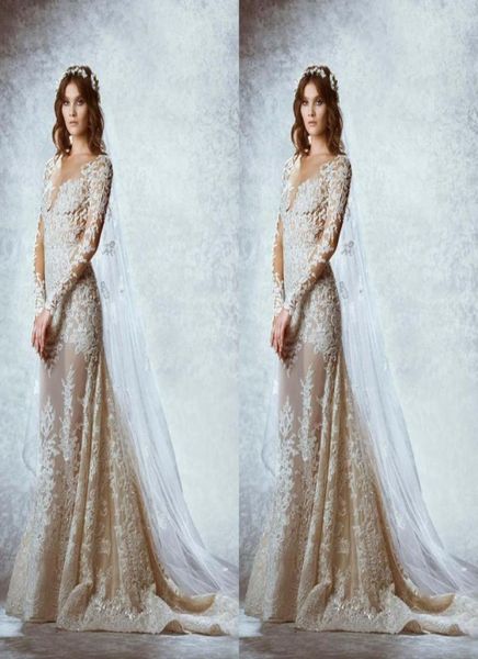 

elegant long sleeves corset wedding dresses bridal gowns vneck sheath court train backless church wedding dresses custom made5863886, White