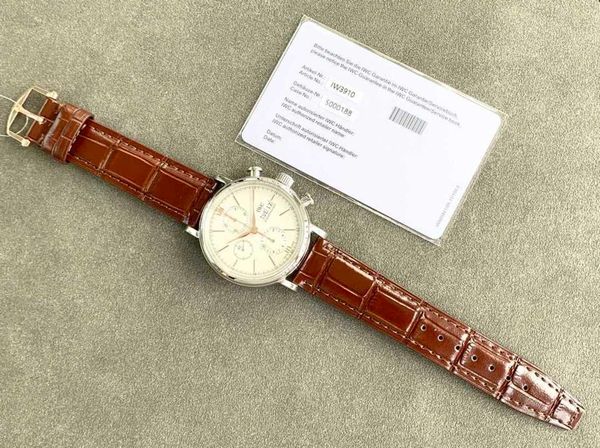 

waterproof designer 7750 movement business new wrist watch i w 42mm*13.5mm mens classic business montre iced out bezel gift tw factory watch, Slivery;brown