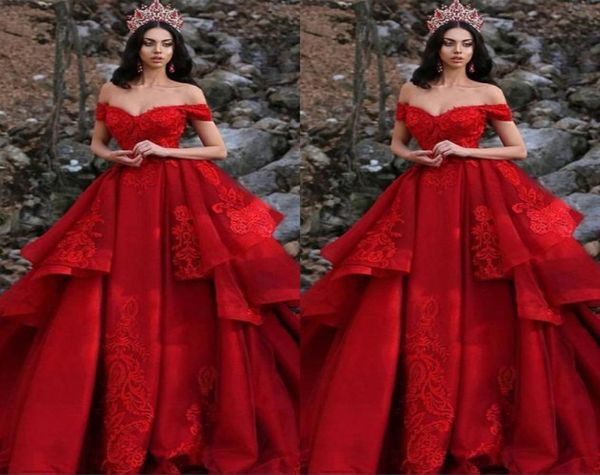 

plus size red prom party dresses 2019 off shoulder appliques sequins layered ruffles formal pageant gowns vestidos6697921, Black