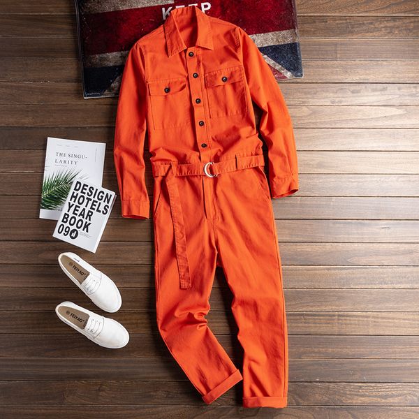 

men's jeans stylish long sleeve orange red jumpsuit hip hop casual fashion multipocket overalls streetwear cargo pants male trousers 23, Blue
