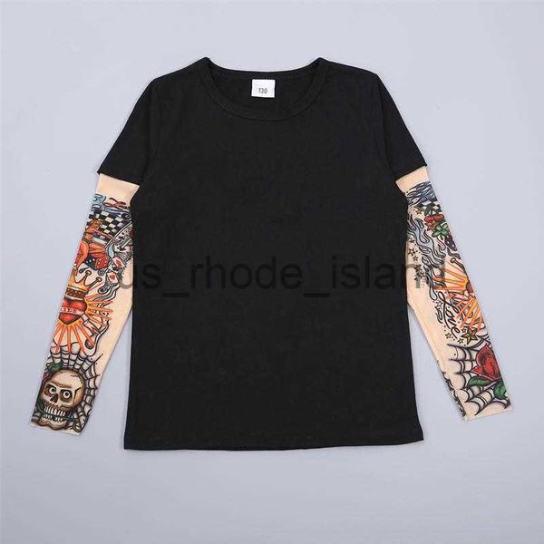 

t-shirts new brand children clothing baby boy tattoo printed t shirts autumn spring long sleeve tees patchwork hip hop t-shirt kids x0628, Blue