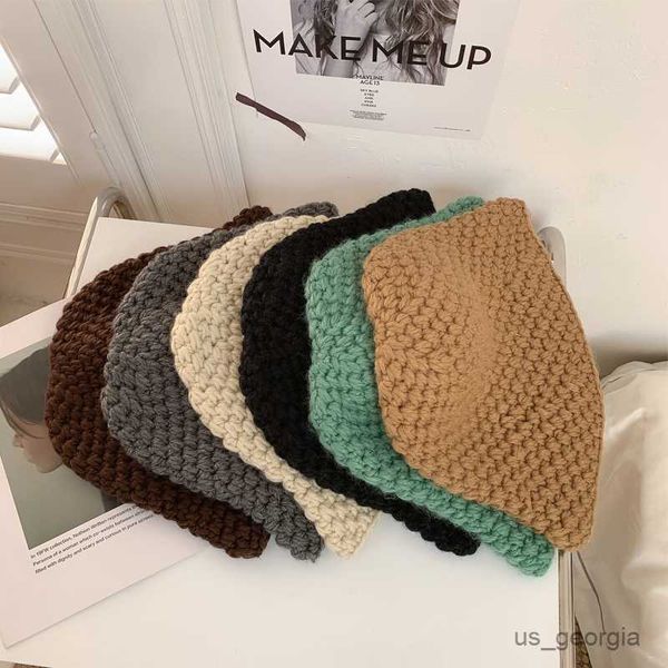 

caps casual soft hand woven crochet bucket hat female autumn winter version fisherman cap warm knit wool basin hat r230628, Blue;gray