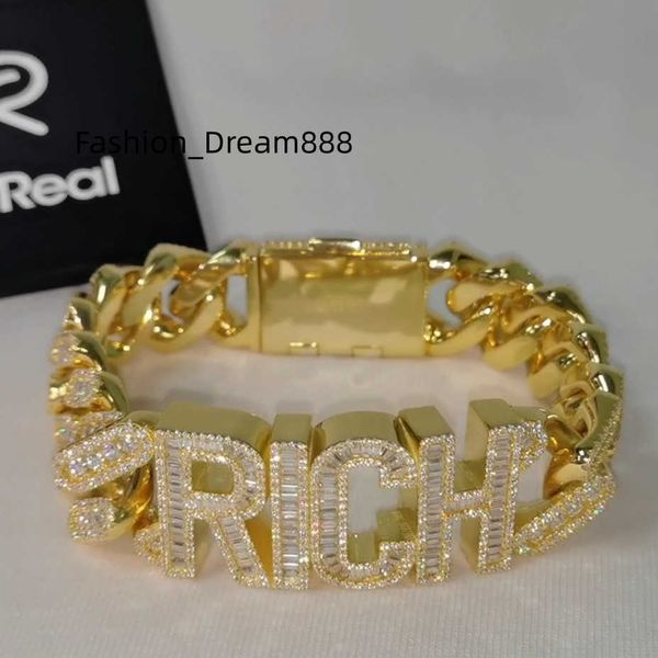 

custom name letter cuban link chain bracelet pass diamond tester vvs ice out moissanite silver gold plated fine jewelry for man