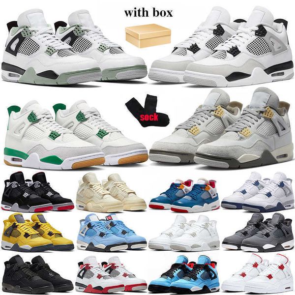 

with og box 4 basketball shoes pine green men women 4s black cat messy room red cement pn dust military black thunder midnight navy mens