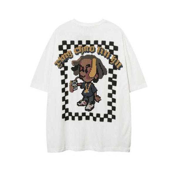 

brand stussysoriginal fashion design mosaic american cartoon printed round neck short sleeve men and women's ins china-chic lovers&#039, White;black