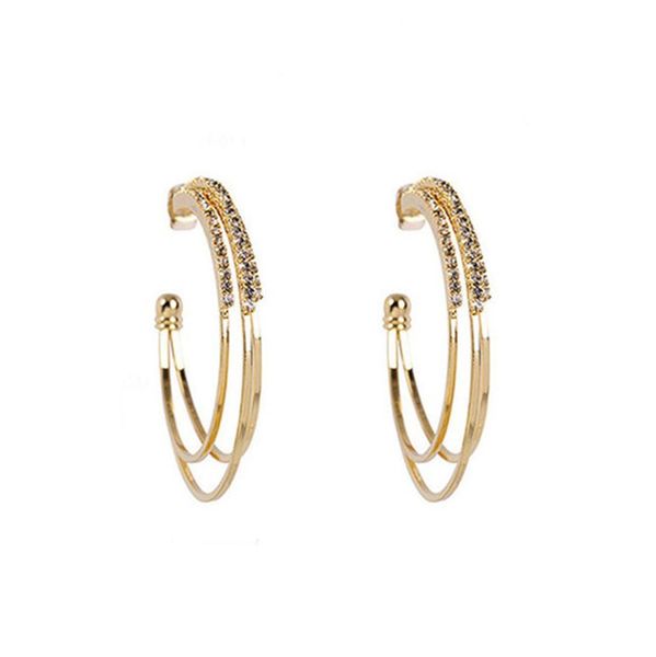 

exaggerated lady rhinestone c shaped hoop earrings for women big statement earrings wholesale jewelry gifts, Golden;silver