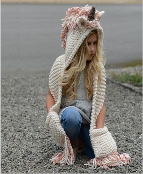 

kids unicorn scarf caps gloves infant knitted hats tassels scarves girls winter head warmer beanie hats warm fashion caps accessor6883442, Yellow