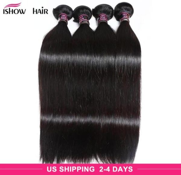 brazilian peruvian maylasian silky straight hair 4 bundles ishow 8a unprocessed virgin pure hair extension human hair weave bundle5002287, Black