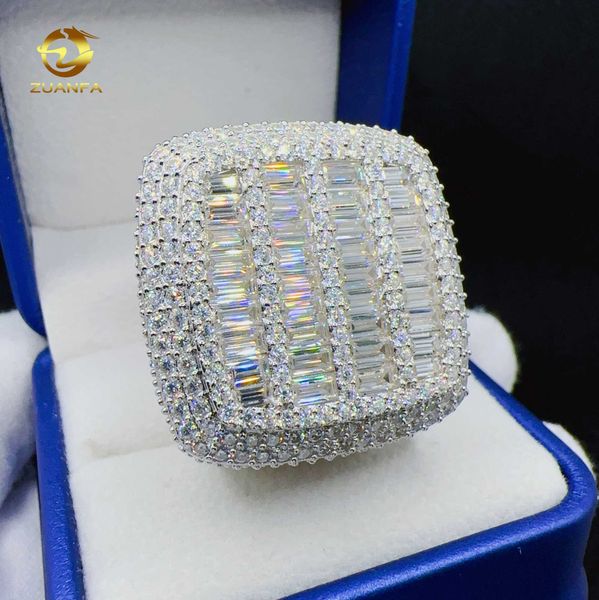

baguette vvs moissanite big square design ring hip hop 925 sterling silver ring for fashion jewelry