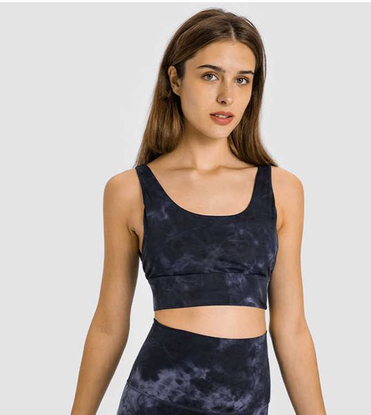 

ll-118 yoga bra women tie-dye fitness bra crew neck gril fintness tank vest solid workout shockproof female 23ss