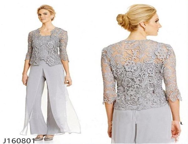 

classy lace mother of the bride pant suits with jacket chiffon three pieces wedding guest dress plus size mothers groom dresses1371040, Black;red