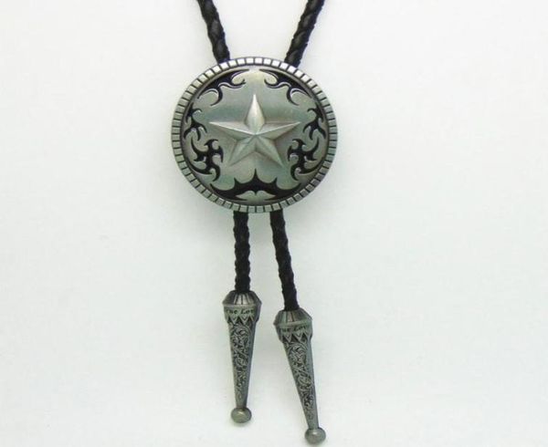 

bow ties western cowboy bolo for men vintage style star metal zinc alloy necklace fashion jewelry leather rope tie2426811, Black;gray
