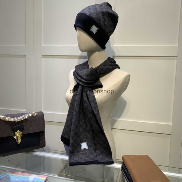 

new scarf hat set fashion mens ladies letter printed cap pop design stretch simple plaid scarf couple multicolor windproof warm headwear, Blue;gray