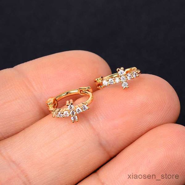 

stud simple cross flower hoops earrings rings small geometry round rhinestones gold color hoop earrings gift r230628, Golden;silver