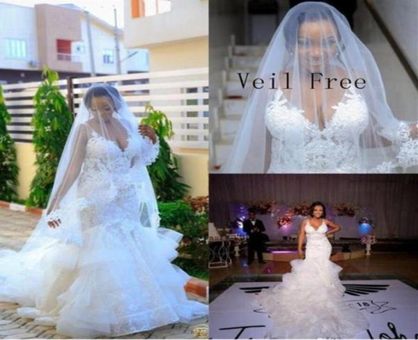 

vintage lace mermaid bridal gowns plus size v neck wedding dresses sheer sleeveless princess custom made8014639, White