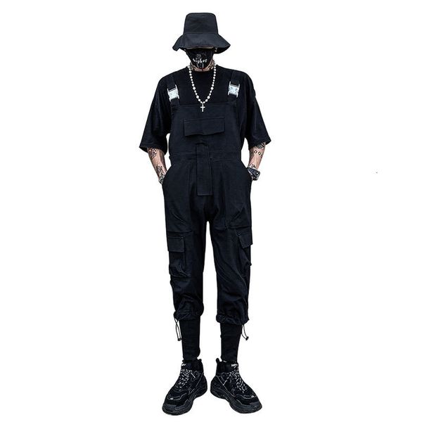 

men's jeans 2023 summer jumpsuit multi pocket lace up straight leg trousers street hip hop fashion strap pants black green 230628, Blue