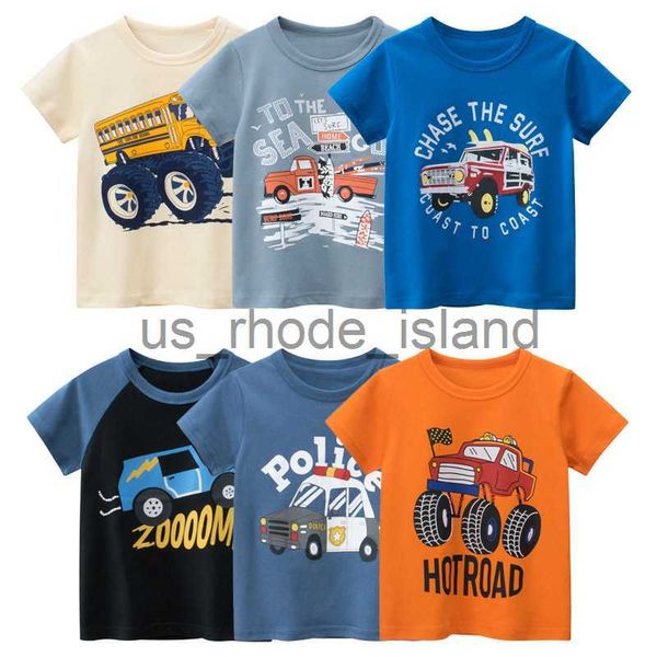 

t-shirts 2023 summer new cartoon car t shirt boys girls short sleeve o-neck t-shirt children kids clothes cotton tee shirts dropship x0628, Blue