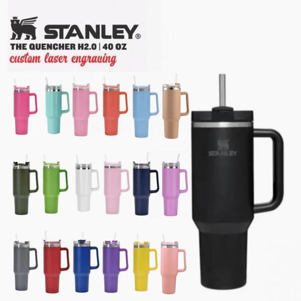 

1Pc STOCK with STanley LOGo 40oz Stainless Steel tumbles with colorful Handle and Straw Reusable Insulated travel Tumbler big capacity Water Bottle Cup a0628799, Multi-color
