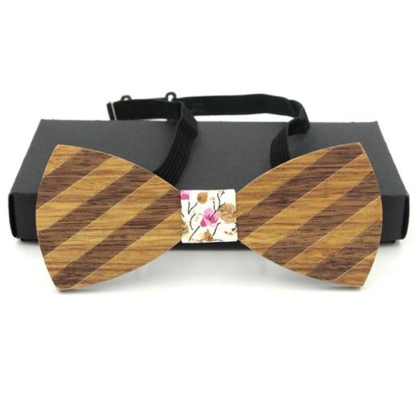 

bow ties handmade wood fashion flower striped wooden for men and women christmas gift necktie wedding dress partybow9792894, Black;gray